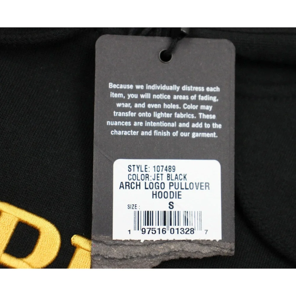 True Religion Hoodie Mens Small Black Arch Logo Pullover Fleece Sweatshirt New